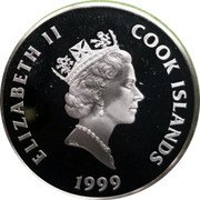 Cook Islands 5 Dollars Elizabeth II Moon Landing 1999 Proof KM# 1315 ELIZABETH II COOK ISLANDS RDM 1999 coin obverse Cook Islands 5 Dollars Elizabeth II Moon Landing 1999 Proof KM# 1315 ELIZABETH II COOK ISLANDS RDM 1999 coin obverse