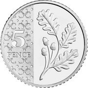 UK 5 Pence Charles III Oak Sprig 2023  BU; Tudor crown privy mark 5 PENCE coin reverse UK 5 Pence Charles III Oak Sprig 2023  BU; Tudor crown privy mark 5 PENCE coin reverse