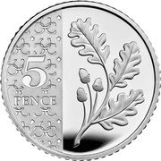 UK 5 Pence Charles III Oak Sprig 2023  Proof; Tudor crown privy mark 5 PENCE coin reverse UK 5 Pence Charles III Oak Sprig 2023  Proof; Tudor crown privy mark 5 PENCE coin reverse