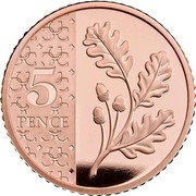UK 5 Pence Charles III Oak Sprig 2023  Proof; Tudor crown privy mark 5 PENCE coin reverse UK 5 Pence Charles III Oak Sprig 2023  Proof; Tudor crown privy mark 5 PENCE coin reverse