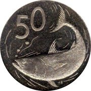 Cook Islands 50 Cents Elizabeth II 2nd portrait 1973 KM# 6.1 50 JB FM coin reverse Cook Islands 50 Cents Elizabeth II 2nd portrait 1973 KM# 6.1 50 JB FM coin reverse