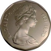 Fiji 50 Cents Takia 1976 Proof KM# 36a ELIZABETH II FIJI 1976 coin obverse Fiji 50 Cents Takia 1976 Proof KM# 36a ELIZABETH II FIJI 1976 coin obverse