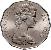 Fiji 50 Cents First Indians in Fiji Centennial 1979 KM# 44 ELIZABETH II FIJI 1979 coin obverse Fiji 50 Cents First Indians in Fiji Centennial 1979 KM# 44 ELIZABETH II FIJI 1979 coin obverse