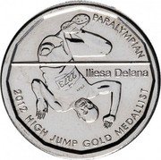 Fiji 50 Cents Summer Paralympics. Iliesa Delana 2013 KM# 515 PARALYMPIAN 2273 ILIESA DELANA 2012 HIGH JUMP GOLD MEDALLIST coin reverse Fiji 50 Cents Summer Paralympics. Iliesa Delana 2013 KM# 515 PARALYMPIAN 2273 ILIESA DELANA 2012 HIGH JUMP GOLD MEDALLIST coin reverse