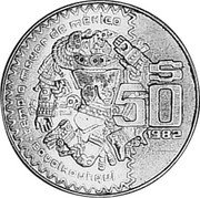 Mexico 50 Pesos (Coyolxauhqui) KM# PnA227 TEMPLO MAYOR DE MEXICO COYOLXAUHQUI $ 50 1982 MO coin reverse