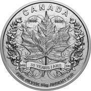 Canada 500 Dollars 35th Anniversary of the Silver Maple Leaf 2023 CANADA 9999 9999 1988 35 YEARS ANS 2023 FINE SILVER 5 KG ARGENT PUR coin reverse Canada 500 Dollars 35th Anniversary of the Silver Maple Leaf 2023 CANADA 9999 9999 1988 35 YEARS ANS 2023 FINE SILVER 5 KG ARGENT PUR coin reverse