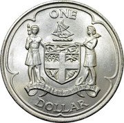 Fiji One Dollar Coat of Arms 1969 KM# 32 ONE DOLLAR REREVAKA NA KALOU KA DOKA NA TUI coin reverse Fiji One Dollar Coat of Arms 1969 KM# 32 ONE DOLLAR REREVAKA NA KALOU KA DOKA NA TUI coin reverse