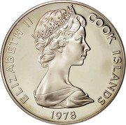 Cook Islands Dollar 250th Anniversary of James Cook 1978 FM (M) KM# 7a ELIZABETH II COOK ISLANDS 1978 coin obverse