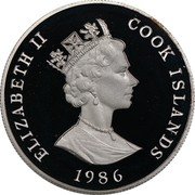 Cook Islands Dollar 60th Birthday of Queen Elizabeth II 1986 Proof KM# 31a ELIZABETH II COOK ISLANDS RDM 1986 coin obverse Cook Islands Dollar 60th Birthday of Queen Elizabeth II 1986 Proof KM# 31a ELIZABETH II COOK ISLANDS RDM 1986 coin obverse