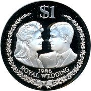 Cook Islands 1 Dollar Prince Andrew's Wedding with Sarah Ferguson 1986 Proof KM# 32a $1 1986 ROYAL WEDDING coin reverse Cook Islands 1 Dollar Prince Andrew's Wedding with Sarah Ferguson 1986 Proof KM# 32a $1 1986 ROYAL WEDDING coin reverse
