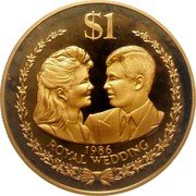 Cook Islands Dollar Prince Andrew's Wedding with Sarah Ferguson 1986 Proof KM# 32b $1 1986 ROYAL WEDDING coin reverse Cook Islands Dollar Prince Andrew's Wedding with Sarah Ferguson 1986 Proof KM# 32b $1 1986 ROYAL WEDDING coin reverse