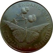 Cook Islands Dollar Butterfly and Thistle 1996 KM# 351 ENDANGERED WILDLIFE 1 DOLLAR coin reverse Cook Islands Dollar Butterfly and Thistle 1996 KM# 351 ENDANGERED WILDLIFE 1 DOLLAR coin reverse