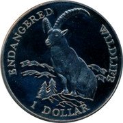 Cook Islands 1 Dollar Alpine Ibex on mountain 1996 KM# 387 ENDANGERED WILDLIFE 1 DOLLAR coin reverse Cook Islands 1 Dollar Alpine Ibex on mountain 1996 KM# 387 ENDANGERED WILDLIFE 1 DOLLAR coin reverse