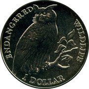 Cook Islands Dollar Eagle owl 1996 KM# 354 ENDANGERED WILDLIFE 1 DOLLAR coin reverse Cook Islands Dollar Eagle owl 1996 KM# 354 ENDANGERED WILDLIFE 1 DOLLAR coin reverse