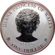 Cook Islands One Dollar Princess Diana 1997 Proof KM# 308.1 DIANA PRINCESS OF WALES 1961 1997 P ONE DOLLAR coin reverse Cook Islands One Dollar Princess Diana 1997 Proof KM# 308.1 DIANA PRINCESS OF WALES 1961 1997 P ONE DOLLAR coin reverse