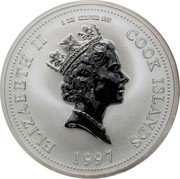 Cook Islands Dollar Elizabeth II. Diana 1997 Proof, Matte KM# 308.2 ELIZABETH II 1OZ SILVER 999 COOK ISLANDS RDM 1997 coin obverse Cook Islands Dollar Elizabeth II. Diana 1997 Proof, Matte KM# 308.2 ELIZABETH II 1OZ SILVER 999 COOK ISLANDS RDM 1997 coin obverse