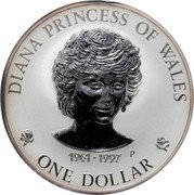 Cook Islands Dollar Elizabeth II. Diana 1997 Proof, Matte KM# 308.2 DIANA PRINCESS OF WALES 1961-1997 P ONE DOLLAR coin reverse Cook Islands Dollar Elizabeth II. Diana 1997 Proof, Matte KM# 308.2 DIANA PRINCESS OF WALES 1961-1997 P ONE DOLLAR coin reverse