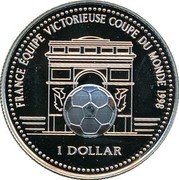 Cook Islands Dollar World Cup Soccer 1998 Proof KM# 931 FRANCE ÉQUIPE VICTORIEUSE COUPE DU MONDE 1998 1 DOLLAR coin reverse