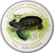 Cook Islands 1 Dollar Elizabeth II Hatback Turtle 1998 Proof KM# 318 AUSTRALIAN FAUNA SERIES HATBACK TURTLE $1 1 OZ . 999 SILVER coin reverse