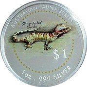 Cook Islands 1 Dollar Elizabeth II Ring-tailed gecko 1998 Proof KM# 314 AUSTRALIAN FAUNA SERIES RING-TAILED GECKO $1 1OZ. 999 SILVER coin reverse