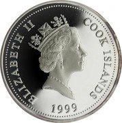Cook Islands Dollar Regal Angelfish 1999 Proof KM# 363 ELIZABETH II COOK ISLANDS RDM 1999 coin obverse Cook Islands Dollar Regal Angelfish 1999 Proof KM# 363 ELIZABETH II COOK ISLANDS RDM 1999 coin obverse