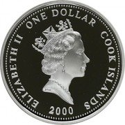 Cook Islands Dollar 100th Birthday of Elizabeth the Queen Mother 2000 Proof KM# 437 ELIZABETH II ONE DOLLAR COOK ISLANDS RDM 2000 coin obverse Cook Islands Dollar 100th Birthday of Elizabeth the Queen Mother 2000 Proof KM# 437 ELIZABETH II ONE DOLLAR COOK ISLANDS RDM 2000 coin obverse