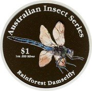 Cook Islands Dollar Rainforest Damselfly 2000 Proof KM# 1105 AUSTRALIAN INSECT SERIES $1 1OZ .999 SILVER RAINFOREST DAMSELFLY coin reverse Cook Islands Dollar Rainforest Damselfly 2000 Proof KM# 1105 AUSTRALIAN INSECT SERIES $1 1OZ .999 SILVER RAINFOREST DAMSELFLY coin reverse