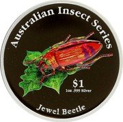 Cook Islands Dollar Jewel Beetle 2000 Proof KM# 1102 AUSTRALIAN INSECT SERIES $1 1OZ .999 SILVER JEWEL BEETLE coin reverse Cook Islands Dollar Jewel Beetle 2000 Proof KM# 1102 AUSTRALIAN INSECT SERIES $1 1OZ .999 SILVER JEWEL BEETLE coin reverse