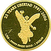 Fiji 1 Dollar 25th Anniversary of Mexican Libertad Coinage 2007 Proof KM# 234 25 YEARS LIBERTAD 1981-2006 1/2G .99999 FINEST GOLD 1 DOLLAR coin reverse Fiji 1 Dollar 25th Anniversary of Mexican Libertad Coinage 2007 Proof KM# 234 25 YEARS LIBERTAD 1981-2006 1/2G .99999 FINEST GOLD 1 DOLLAR coin reverse
