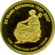 Fiji Dollar Britannia 2007 Proof KM# 233 20 YEARS BRITANNIA 1987 - 2007 1/2G .99999 FINEST GOLD 1 DOLLAR coin reverse Fiji Dollar Britannia 2007 Proof KM# 233 20 YEARS BRITANNIA 1987 - 2007 1/2G .99999 FINEST GOLD 1 DOLLAR coin reverse