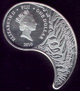 Fiji One Dollar Siberian Tiger 2010 Proof KM# 152 ELIZABETH II ONE DOLLAR FIJI 2010 1OZ 999 SILVER coin obverse Fiji One Dollar Siberian Tiger 2010 Proof KM# 152 ELIZABETH II ONE DOLLAR FIJI 2010 1OZ 999 SILVER coin obverse
