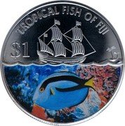 Fiji Dollar Palette Surgeonfish 2009 KM# 148 TROPICAL FISH OF FIJI $ 1 coin reverse