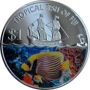 Fiji Dollar Striped Butterfly Fish 2009 KM# 147 TROPICAL FISH OF FIJI $ 1 coin reverse
