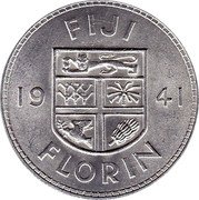 Fiji Florin George VI 1941 KM# 13 FIJI 19 41 FLORIN coin reverse Fiji Florin George VI 1941 KM# 13 FIJI 19 41 FLORIN coin reverse