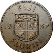 Fiji Florin Elizabeth II 1957 KM# 24 FIJI 19 65 FLORIN coin reverse Fiji Florin Elizabeth II 1957 KM# 24 FIJI 19 65 FLORIN coin reverse