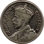 Fiji Shilling George V. Outrigger 1935 KM# 4 GEORGE V KING EMPEROR coin obverse Fiji Shilling George V. Outrigger 1935 KM# 4 GEORGE V KING EMPEROR coin obverse