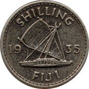 Fiji Shilling George V. Outrigger 1935 KM# 4 SHILLING 19 34 FIJI coin reverse Fiji Shilling George V. Outrigger 1935 KM# 4 SHILLING 19 34 FIJI coin reverse