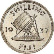 Fiji Shilling Outrigger 1937 KM# 9 SHILLING 19 37 FIJI coin reverse Fiji Shilling Outrigger 1937 KM# 9 SHILLING 19 37 FIJI coin reverse