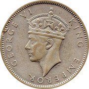 Fiji Shilling Outrigger 1938 KM# 12 GEORGE VI KING EMPEROR coin obverse Fiji Shilling Outrigger 1938 KM# 12 GEORGE VI KING EMPEROR coin obverse