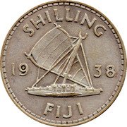 Fiji Shilling Outrigger 1938 KM# 12 SHILLING 19 38 FIJI coin reverse Fiji Shilling Outrigger 1938 KM# 12 SHILLING 19 38 FIJI coin reverse