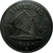 Fiji Shilling Outrigger 1965 KM# 23 SHILLING 19 57 FIJI coin reverse Fiji Shilling Outrigger 1965 KM# 23 SHILLING 19 57 FIJI coin reverse