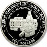 Fiji Ten Dollars Move to Buckingham Palace 1995 Proof KM# 86 QUEEN ELIZABETH THE QUEEN MOTHER MOVE TO BUCKINGHAM PALACE 1937 TEN DOLLARS coin reverse