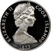 Cook Islands Two Dollars 20th Anniversary of the Coronation of Elizabeth II 1973 Proof KM# 8 ELIZABETH II COOK ISLANDS 1973 coin obverse Cook Islands Two Dollars 20th Anniversary of the Coronation of Elizabeth II 1973 Proof KM# 8 ELIZABETH II COOK ISLANDS 1973 coin obverse