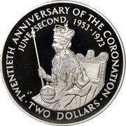 Cook Islands Two Dollars 20th Anniversary of the Coronation of Elizabeth II 1973 Proof KM# 8 TWENTIETH ANNIVERSARY OF THE CORONATION JUNE SECOND 1953 - 1973 J P TWO DOLLARS coin reverse Cook Islands Two Dollars 20th Anniversary of the Coronation of Elizabeth II 1973 Proof KM# 8 TWENTIETH ANNIVERSARY OF THE CORONATION JUNE SECOND 1953 - 1973 J P TWO DOLLARS coin reverse