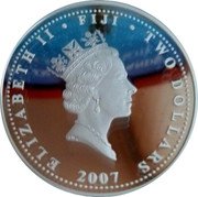 Fiji Two Dollars Blue Crested Broadbill 2007 Prooflike KM# 115 ELIZABETH II FIJI TWO DOLLARS 2007 coin obverse Fiji Two Dollars Blue Crested Broadbill 2007 Prooflike KM# 115 ELIZABETH II FIJI TWO DOLLARS 2007 coin obverse