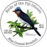 Fiji Two Dollars Blue Crested Broadbill 2007 Prooflike KM# 115 BLUE CRESTED BROADBILL BIRDS OF THE FIJI ISLANDS $2 1 OZ .999 SILVER BALIDAMU coin reverse Fiji Two Dollars Blue Crested Broadbill 2007 Prooflike KM# 115 BLUE CRESTED BROADBILL BIRDS OF THE FIJI ISLANDS $2 1 OZ .999 SILVER BALIDAMU coin reverse
