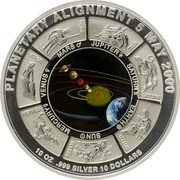 Cook Islands 10 Dollars Planetary Alignment 2000 Proof KM# 1106 PLANETARY ALIGNMENT 5 MAY 2000 ZEUS SATURN TELLUS HELIOS HERMES VENUS MARS JUPITER SATURN EARTH SUN MERCURY VENUS MARS 10 OZ .999 SILVER 10 DOLLARS coin reverse Cook Islands 10 Dollars Planetary Alignment 2000 Proof KM# 1106 PLANETARY ALIGNMENT 5 MAY 2000 ZEUS SATURN TELLUS HELIOS HERMES VENUS MARS JUPITER SATURN EARTH SUN MERCURY VENUS MARS 10 OZ .999 SILVER 10 DOLLARS coin reverse