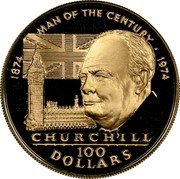 Cook Islands 100 Dollars 00th Anniversary of the Birth of Winston Churchill 1974 Proof KM# 12 1874 MAN OF THE CENTURY 1974 CHURCHILL 100 DOLLARS coin reverse Cook Islands 100 Dollars 00th Anniversary of the Birth of Winston Churchill 1974 Proof KM# 12 1874 MAN OF THE CENTURY 1974 CHURCHILL 100 DOLLARS coin reverse