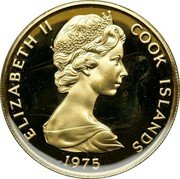 Cook Islands 100 Dollars 200th Anniversary Captain Cook return to England 1975 FM Proof KM# 13 ELIZABETH II COOK ISLANDS 1975 coin obverse Cook Islands 100 Dollars 200th Anniversary Captain Cook return to England 1975 FM Proof KM# 13 ELIZABETH II COOK ISLANDS 1975 coin obverse