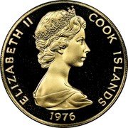 Cook Islands One Hundred Dollars Bicentenary of the United States. B. Franklin & J. Cook 1976 FM Proof KM# 16 ELIZABETH II COOK ISLANDS 1976 coin obverse Cook Islands One Hundred Dollars Bicentenary of the United States. B. Franklin & J. Cook 1976 FM Proof KM# 16 ELIZABETH II COOK ISLANDS 1976 coin obverse